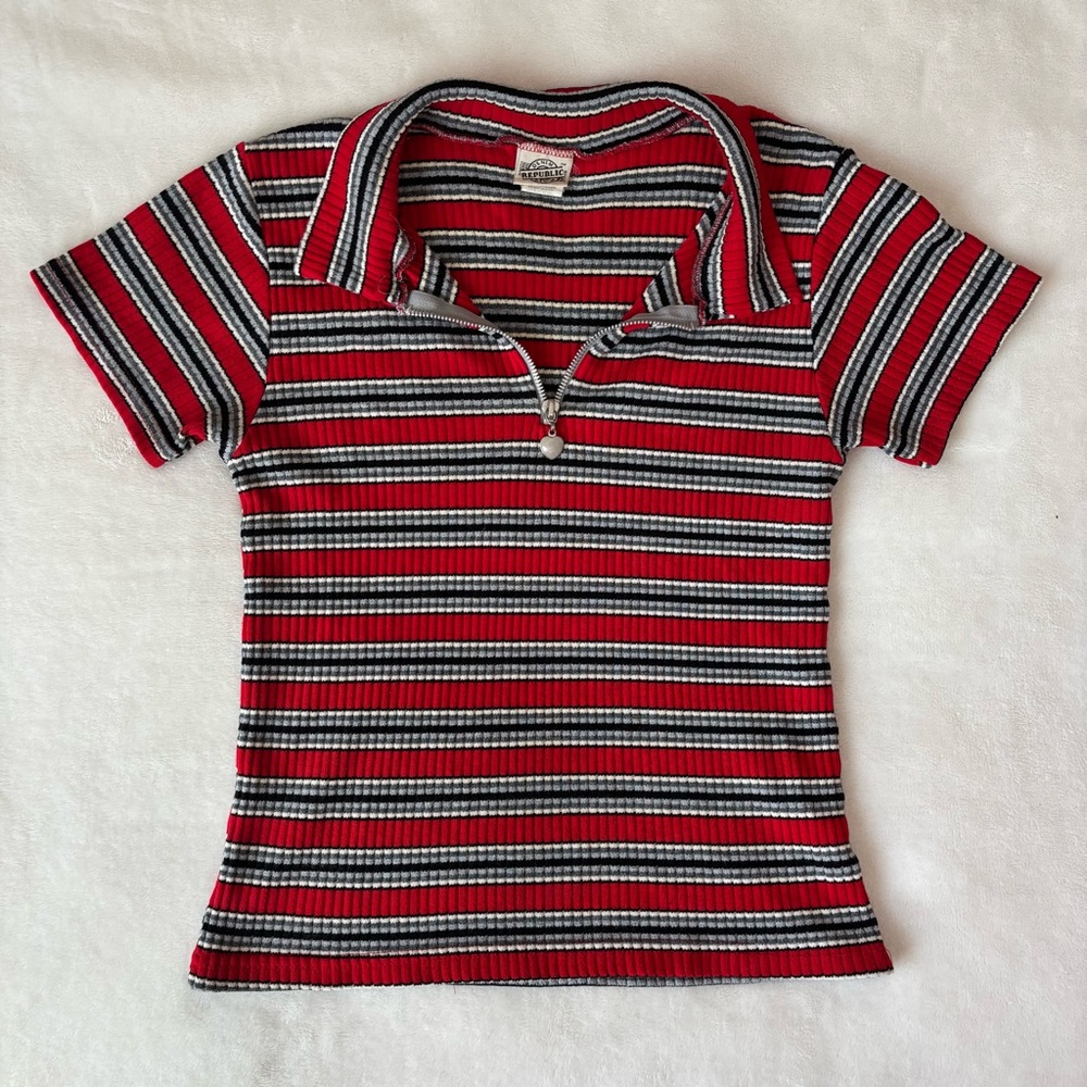 Vintage Red and Black Striped Short Sleeve Baby Tee